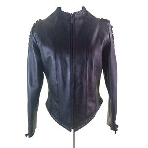 Leather World Women Black  Zip Removable Liner Lace up Long Sleeve‎ Size Small